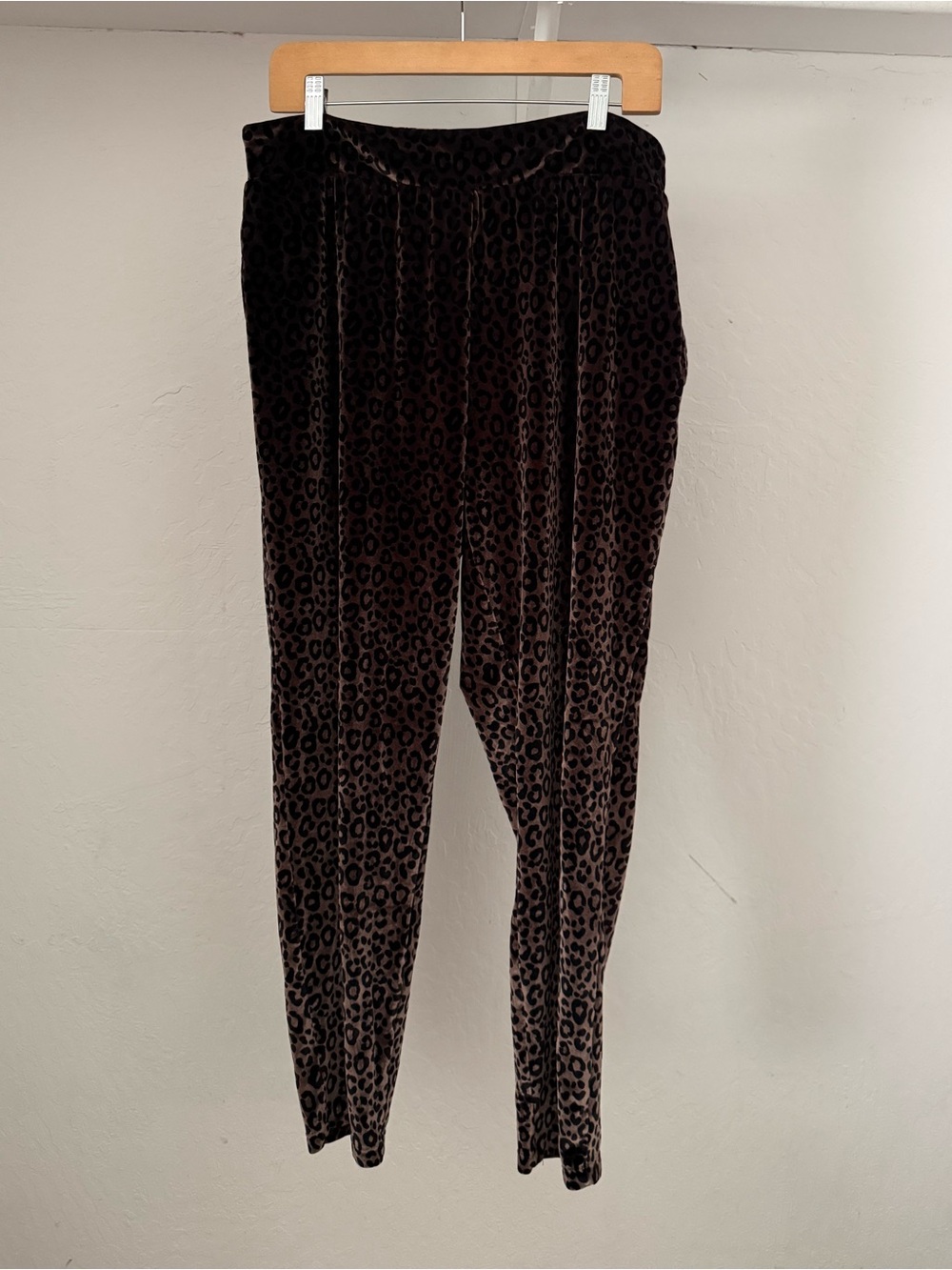 Victoria Sport Brown & Black Leopard Print Stretch Velvet Velour Pants